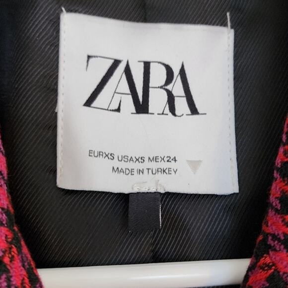 Zara Houndstooth Cropped Blazer Jacket Shoulder Pad Double Breasted Plaid - Picture 7 of 13